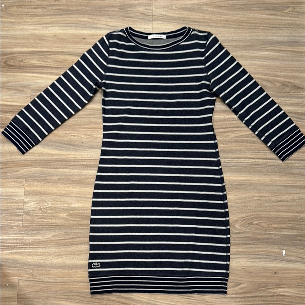Lacoste Blue and White Long Sleeve Sheath Dress
